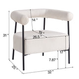 Modern Boucle Fabric Upholstered Accent Chair, Curved Armchair With Metal Frame - White