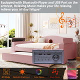 Upholstered Daybed With Storage Armrests, Trundle And Latest Integrated Bluetooth Audio System