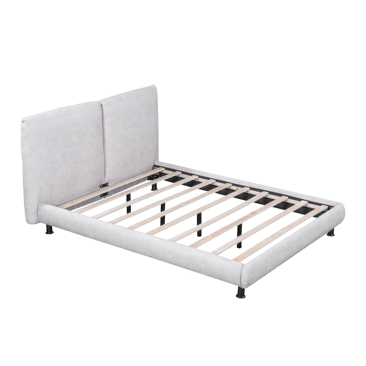 Upholstered Platform Bed With 2 Large Headrests And Thick