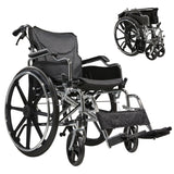 Lightweight Wheelchair Foldable For Adults, Manual Transport Chair With Double Brakes