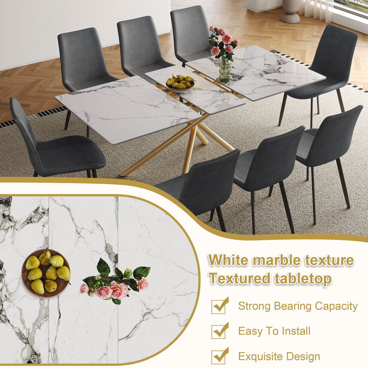 Modern Expandable Dining Table With Retractable Leaf With Chairs