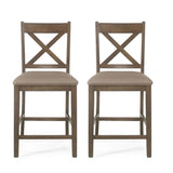 Farmhouse Style Counter Height Chair With Upholstered Seat