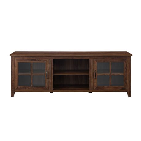 Modern Farmhouse 2 Door Glass Windowpane 70" TV Stand For 80" TVs - Dark Walnut
