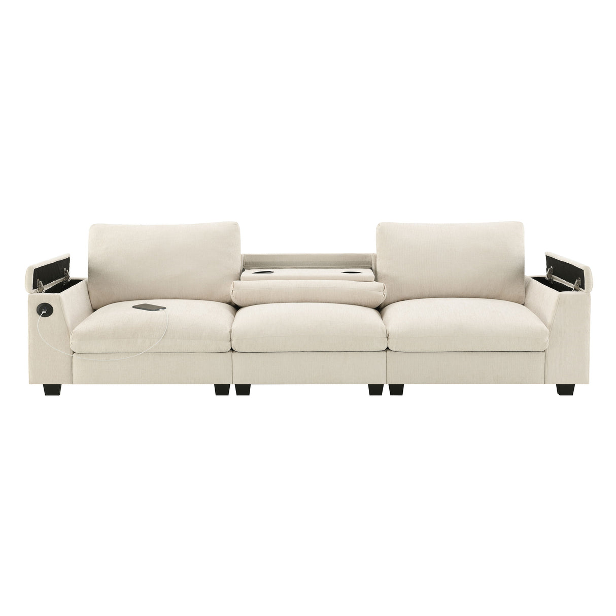 Sectional With Bluetooth Speaker Comfy Cloud Couch Set With Drop Down Table Cup Holders, USB Charger Storage Armrest Wide Seat Sofa
