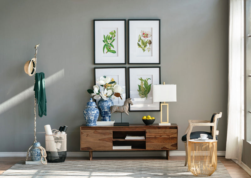 Botanical Flower Wall Art, Home Decor For Living Room Dining Room, Bedroom, Hallway (Set of 4) - White / Blue