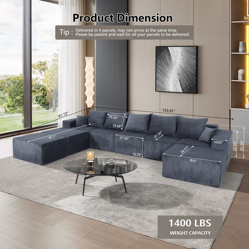 Luxury 8 Piece Modular U Shaped Sectional Sofa With Oversized Chaise Lounge And Bed Upholstery