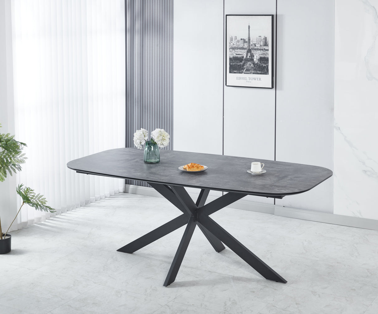 Modern Dining Table, MDF With Paper Finish, Metal Leg Powder Coating - Gray / Black