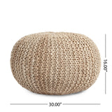 Handmade Jute Pouf With Cable Knit Pattern - Natural