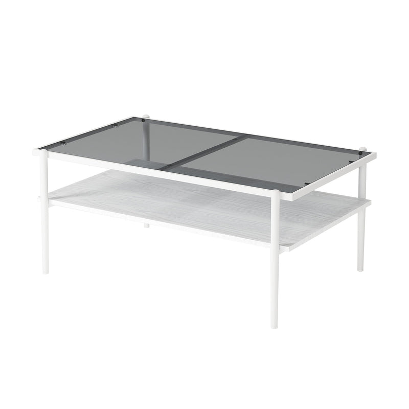 Rectangle Coffee Table With Tempered Glass Top And Legs, Modern Table For Living Room