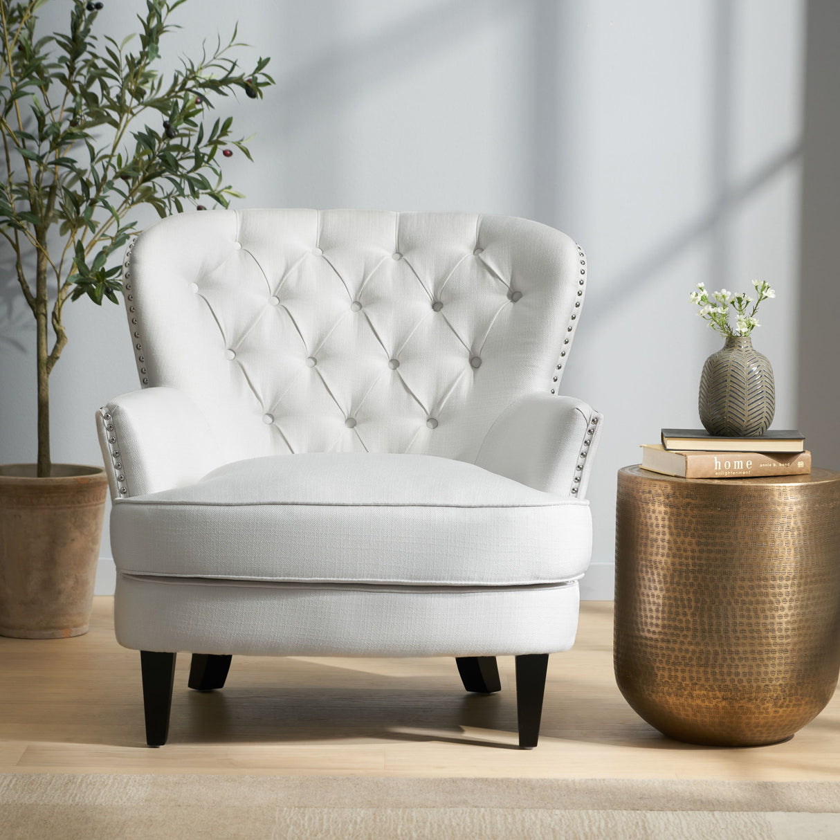 Modern Accent Chair Upholstered Foam Filled Living Room Chairs Comfy Reading Chair Mid Century Modern Chair, Armchair For Living Room Bedroom - Ivory
