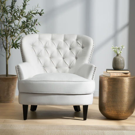 Modern Accent Chair Upholstered Foam Filled Living Room Chairs Comfy Reading Chair Mid Century Modern Chair, Armchair For Living Room Bedroom - Ivory