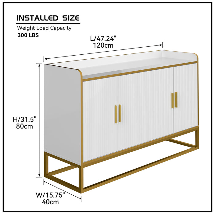 Modern Kitchen Buffet Storage Cabinet Cupboard White Gloss with Metal Legs for living room Kitchen