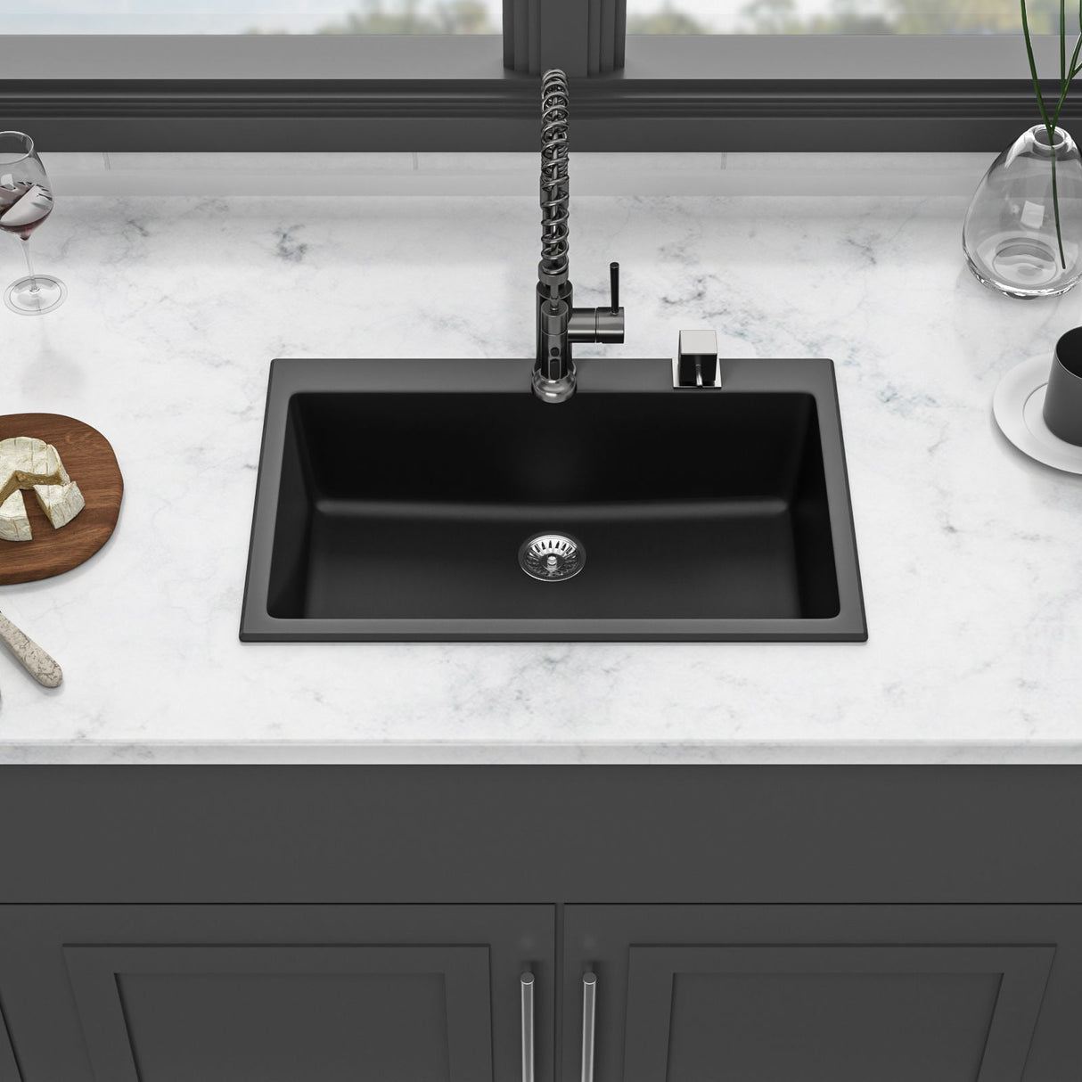 Quartz Kitchen Sink, Granite Composite, Drop In Sink With Durable Design