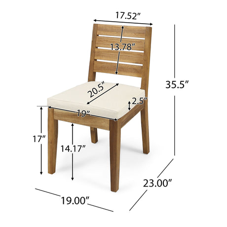 Outdoor Armless Dining Chair With Cushions (Set of 2) - Natural / Beige