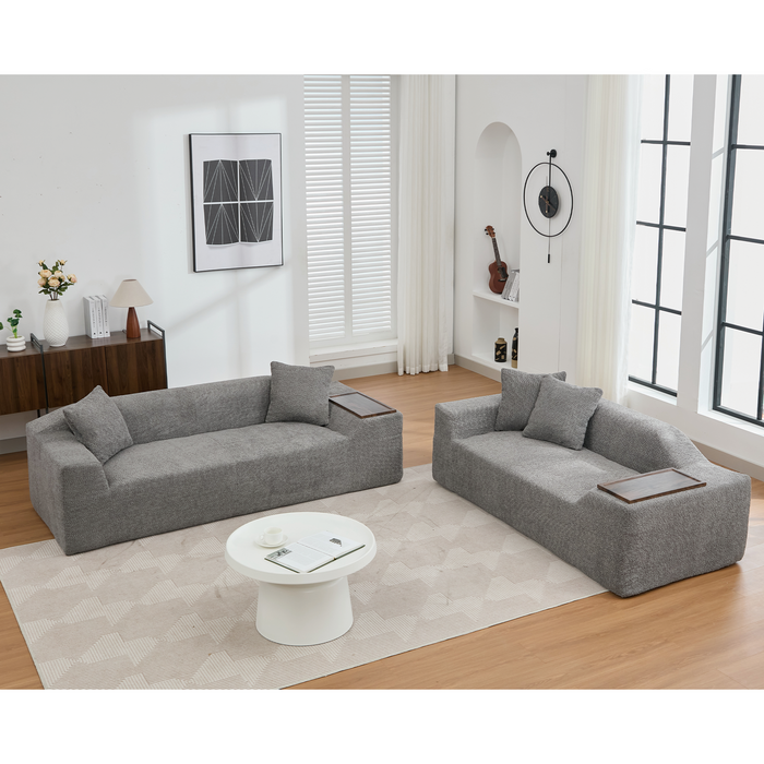 [NEW ARRIVED] [VIDEO PROVIDED]2 Piece Boucle Cloud Sofa Set, Upholstered Sofa Set, Modern 3 Seater and 2 Seater Sofa with MDF End Table for Living Room ,Apartment,3+2 couch,Boucle,Dark Gray