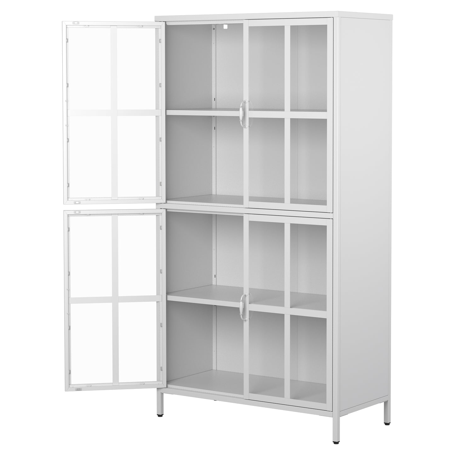 Premium Metal Storage Cabinet with Tempered Glass Doors,Sideboards & Buffets, Adjustable Shelves, Anti-Tipping Device, Magnetic Silent Closure, and Adjustable Feet for Home and Office Use