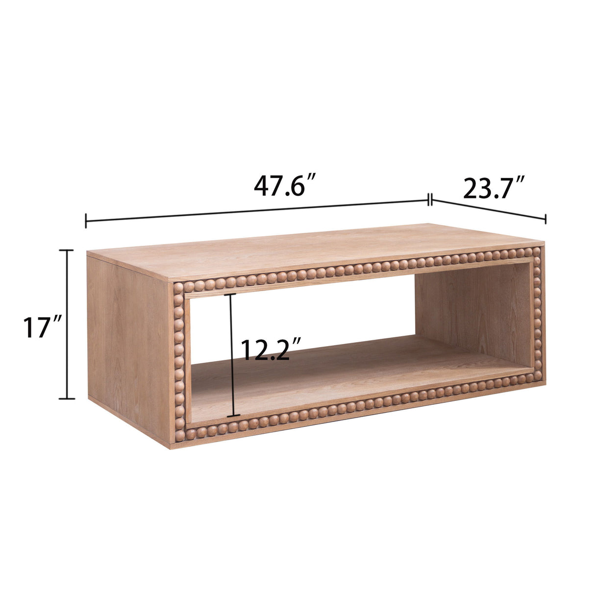 Beaded Edge Coffee Table, Rectangular Center Table With Open Storage Shelf - Antique Natural / Light Natural / Natural