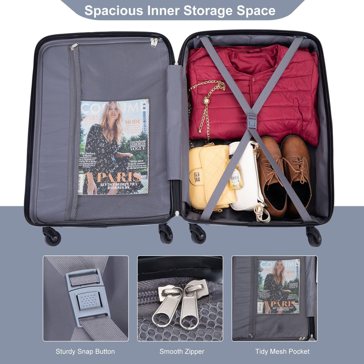 Expandable 3 Piece Luggage Sets Lightweight & Durable Suitcase, Spinner Wheels, Tsa Lock