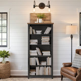 Essex - High 5 Shelf Bookcase - Black, Whiskey