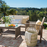 4 Piece Outdoor Chat Set With Water Resistant Cushion And Wood Frame - Cream / Gray