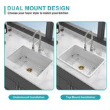 Undermount Single Bowl Ceramic Kitchen Sink, Dual Mount