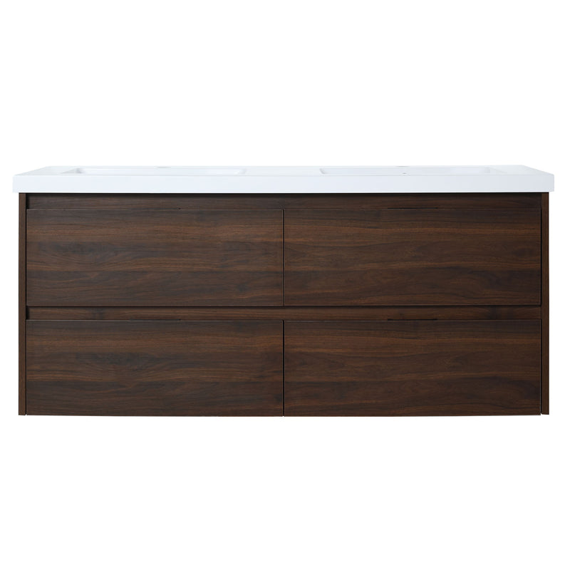 Modern Floating Bathroom Vanity With Dual Resin Sink, Soft Close Drawers