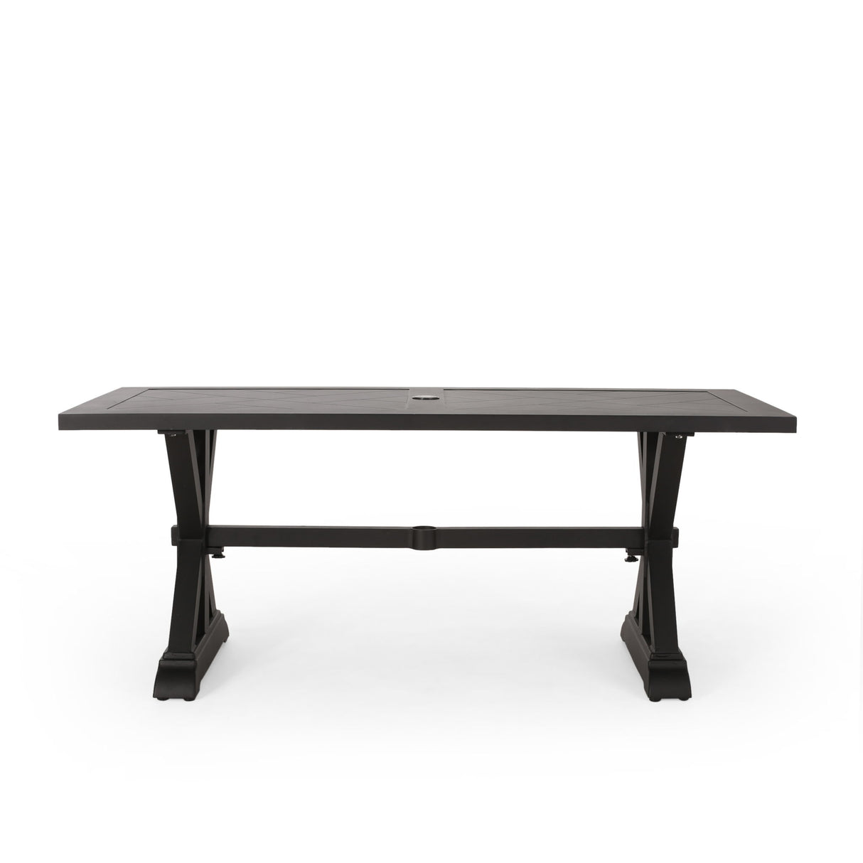 Modern Outdoor Dining Table With X Shaped Legs, Umbrella Hole