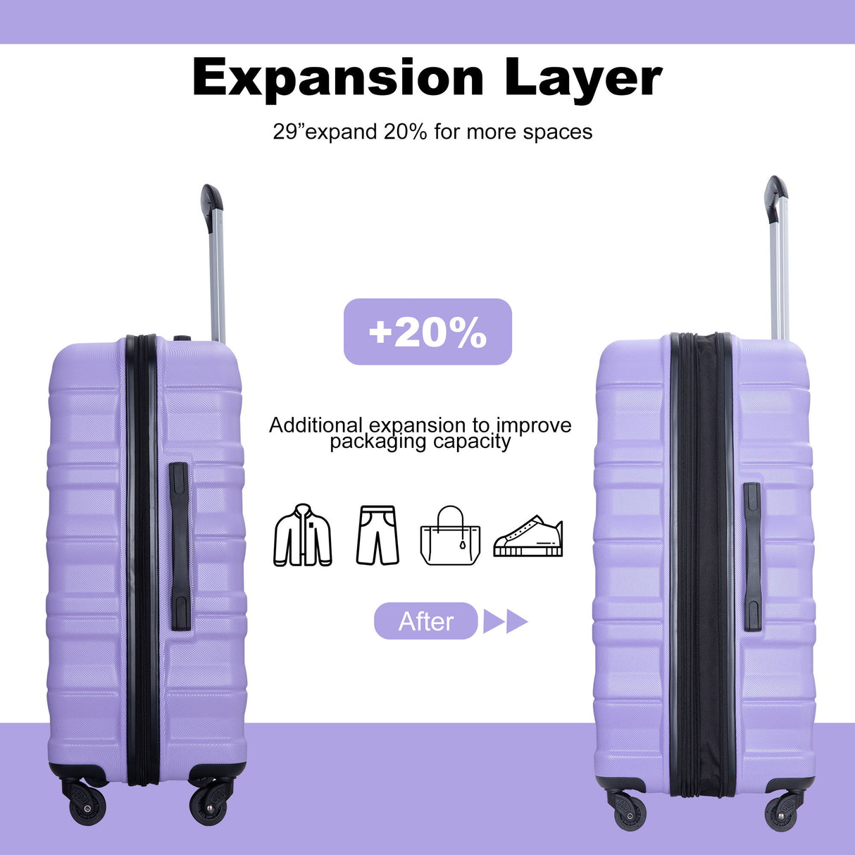 Expandable 3 Piece Luggage Sets Lightweight & Durable Suitcase, Spinner Wheels, Tsa Lock