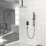 Ceiling Mounted Square Shower System With Adjustable Slide Bar, 16" Rainfall Shower With Handheld - Matte Black
