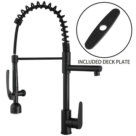 Kitchen Sink Faucet With LED Pull Down Sprayer, Single Handle High Arc Faucet, Dual Spouts, Deck Mount - Matte Black