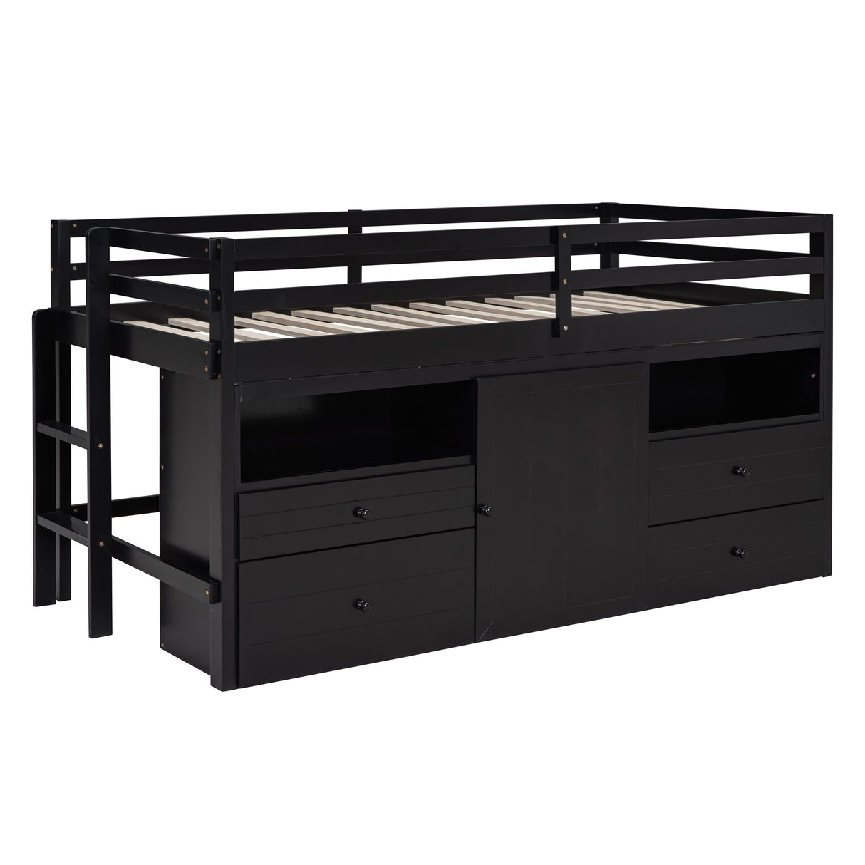 Loft Bed With 4 Drawers, Underneath Cabinet And Shelves