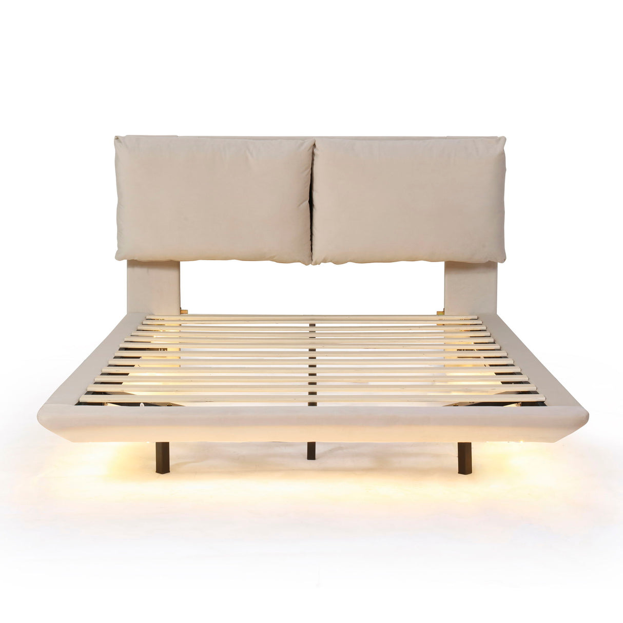 Upholstered Platform Bed With Sensor Light And 2 Large Backrests, With 2 Sets Of USB Port And Socket On Each Rear Bed Leg