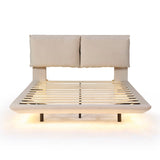 Upholstered Platform Bed With Sensor Light And 2 Large Backrests, With 2 Sets Of USB Port And Socket On Each Rear Bed Leg