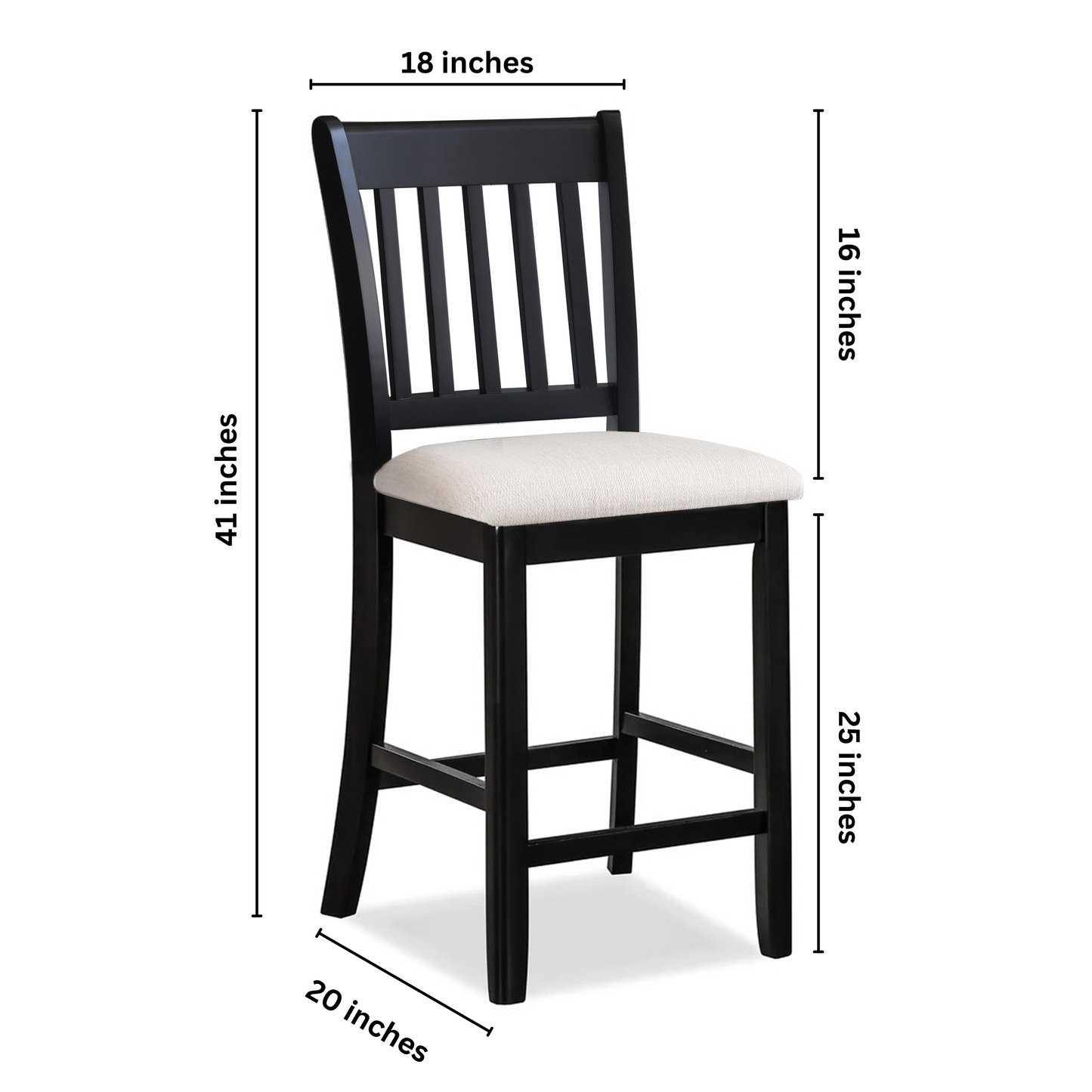 Casual Seating Black Finish Chairs Set of 2 Rubberwood Transitional Slatted Back Design Dining Room Furniture Counter Chairs