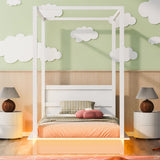 LED Canopy Bed, Canopy Platform Bed With Support Slats, No Box Spring Needed