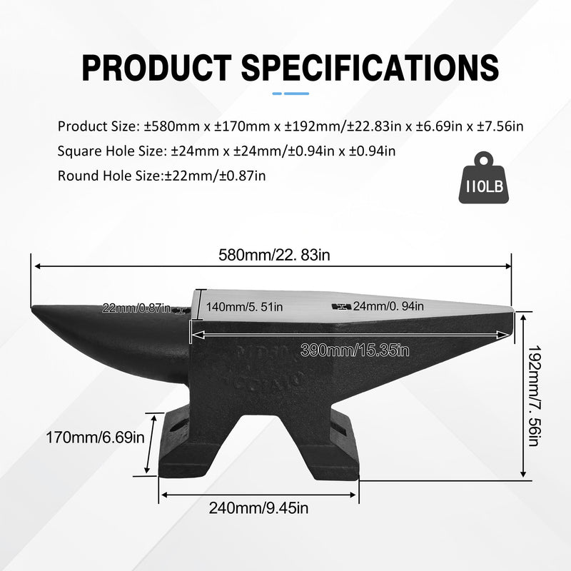 Heavy Duty Cast Steel Anvil, 22 Lbs Single Horn With Large Countertop, High Hardness For smithing