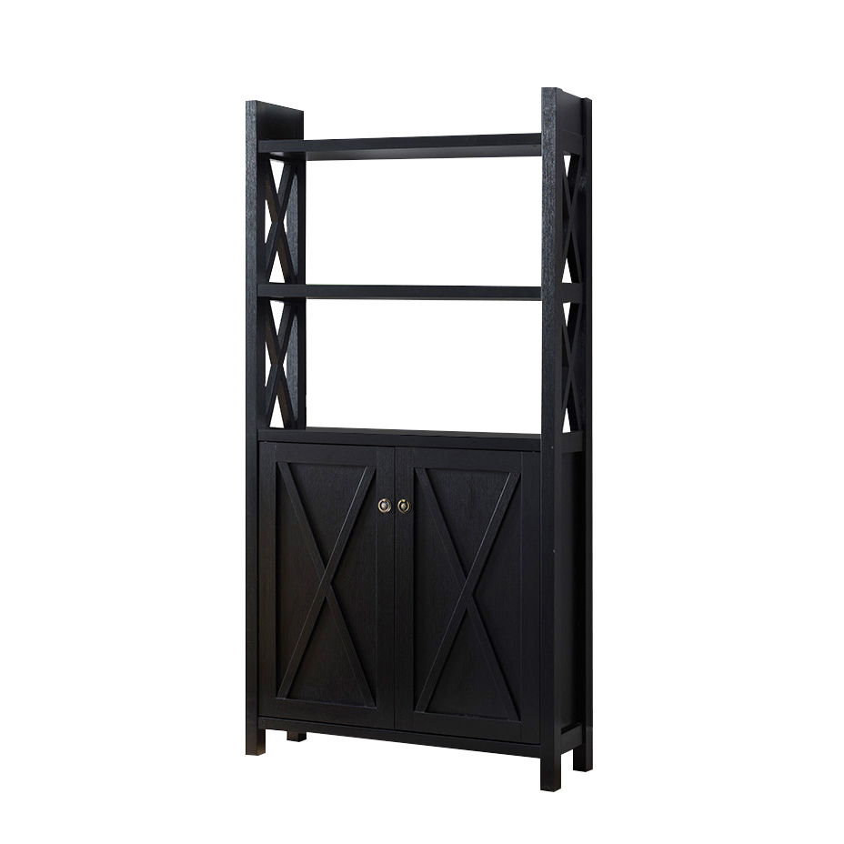 Crosshatch Display, Home Storage Cabinet With Two Top Shelves, Two Door Cabinet