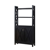 Crosshatch Display, Home Storage Cabinet With Two Top Shelves, Two Door Cabinet