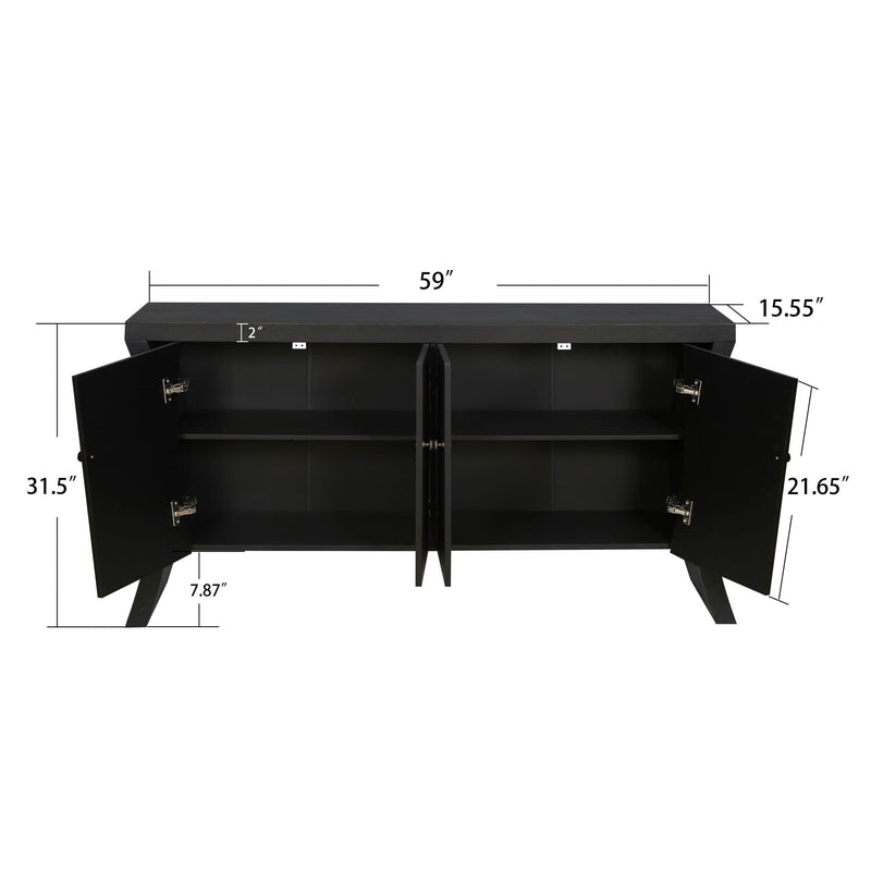 Refined Industrial 4 Door Credenza With Arc Legs & Clasps