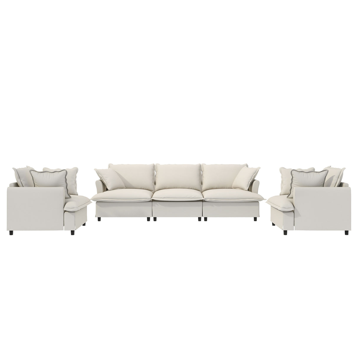 Living Room Set Modular Sectional Couch, Upholstered Sofa & Armchair & Movable Ottoman
