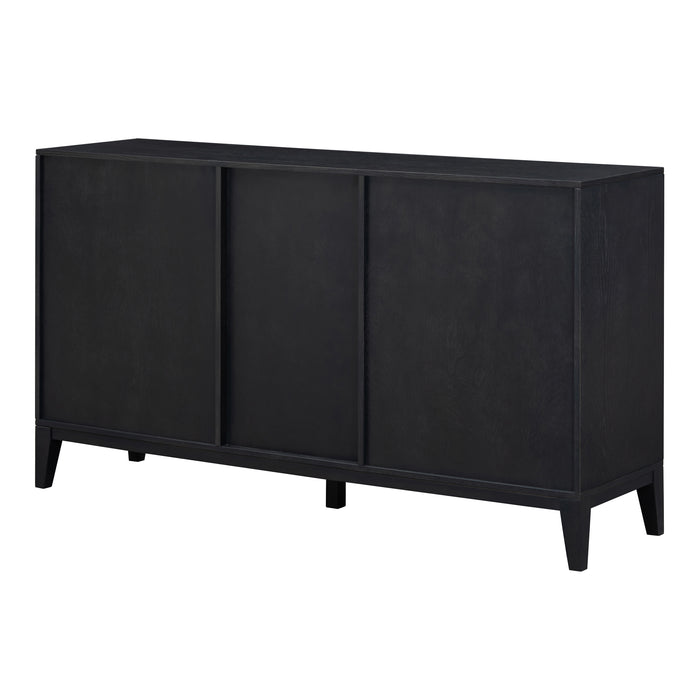 TREXM 6-drawer and 2-Cabinet Retro Sideboard with Extra Large Storage Space, with Gold Handles and Solid Wood Legs, for Kitchen and Living Room (Black)