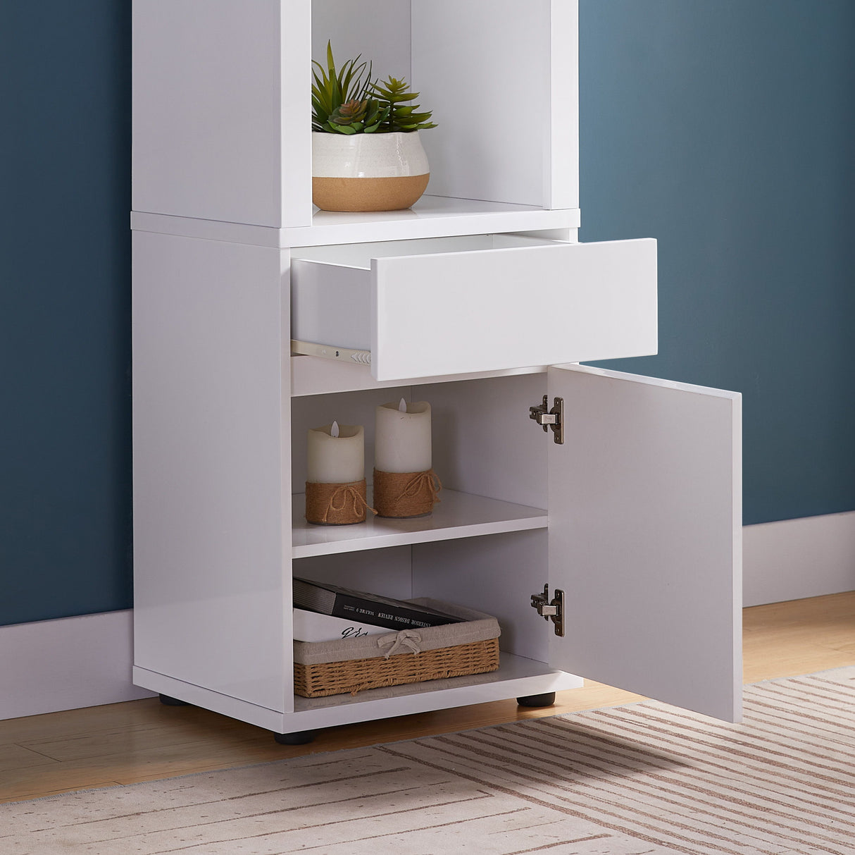Modern Wine Showcasing Cabinet With Two Glass Shelves And Storage Cabinet