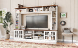 Wall Unit Entertainment Center With Bookshelves For TVs Up To 80", Tempered Glass Doors And Adjustable Shelves