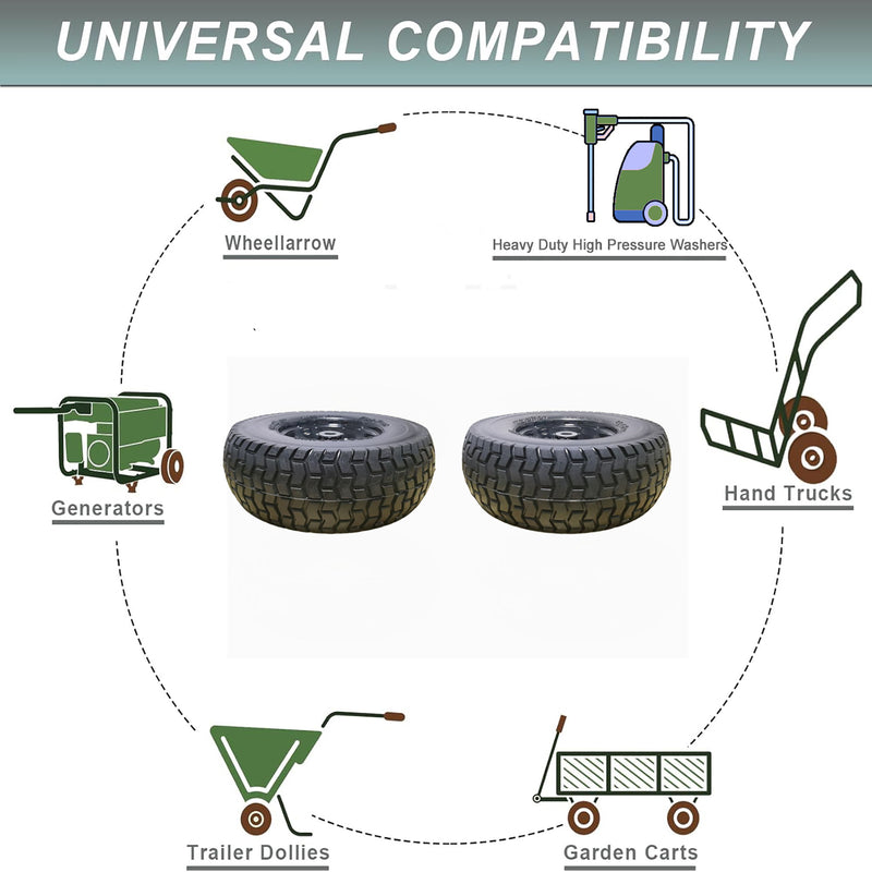 Flat Free Tire And Wheel Assemblies For Riding Lawn Mowers With 3" Hub - Black