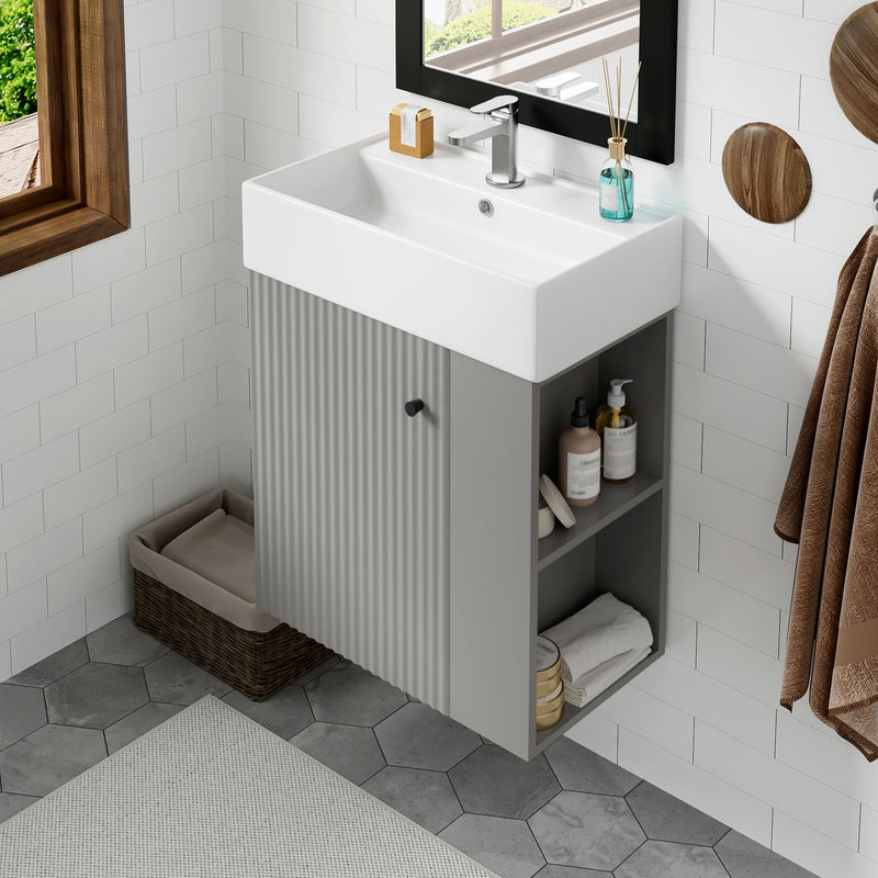 Modern Floating Bathroom Vanity With Ceramic Basin Perfect For Small Bathrooms