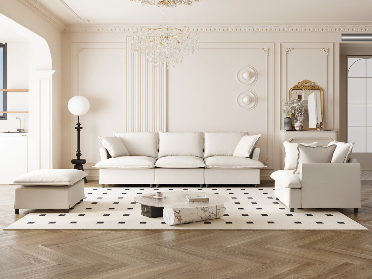 Living Room Set Modular Sectional Couch, Upholstered Sofa & Armchair & Movable Ottoman