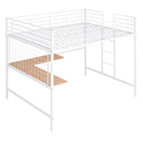 Full Loft Bed With Desk And Grid - White