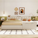 Upholstered Mother & Child Bed With Hydraulic Storage System, Drawer Box, Bedhead Storage Shelf And 2 Pairs Of Sockets & USB Ports