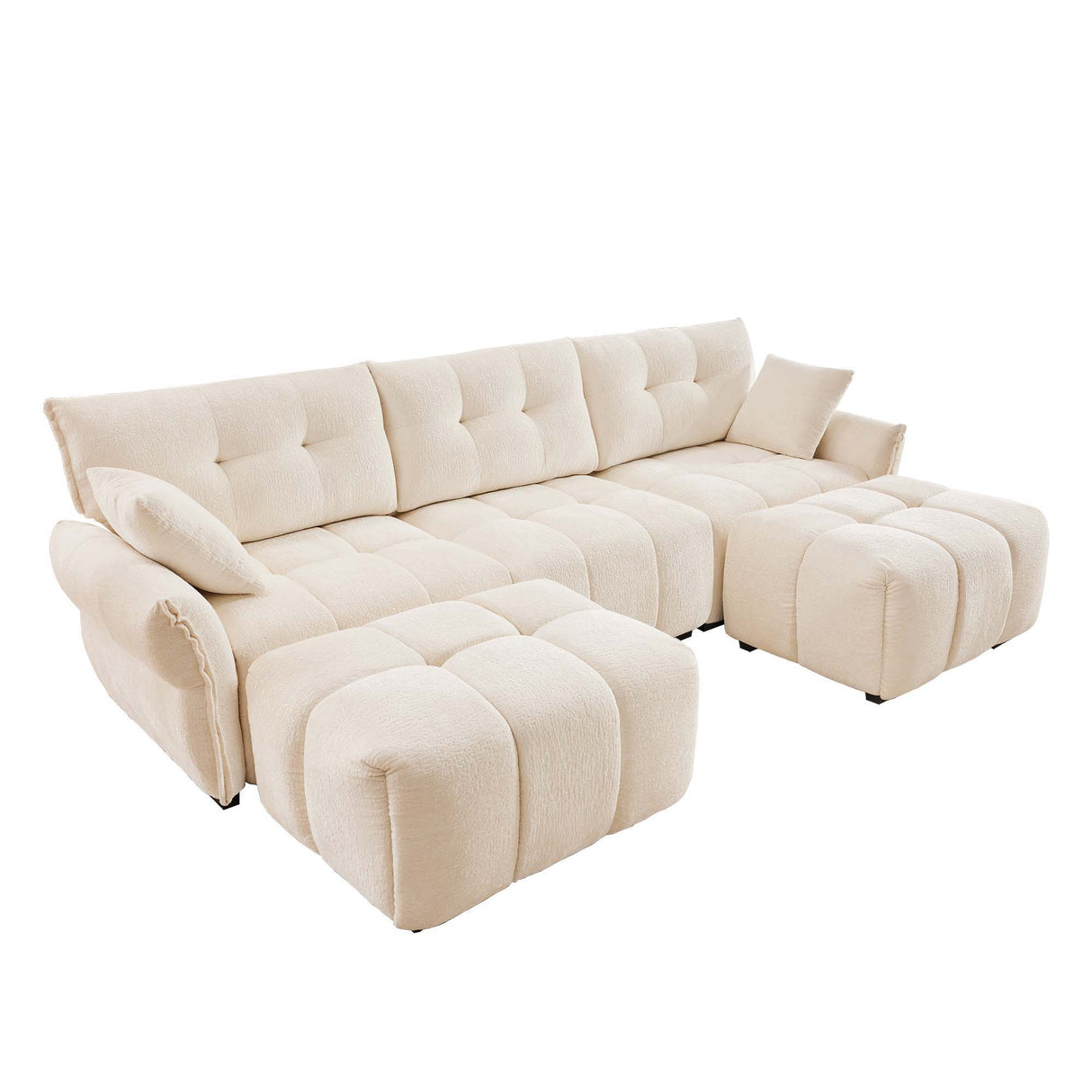 Elegant Sofa Set With Ottoman And Pillows, Textured Chenille, High Resilience Cushions