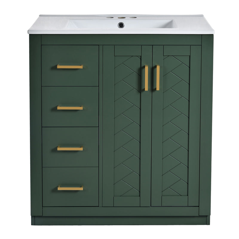 Ceramic Sink Combo, Freestanding Vanity Set With 3 Drawers & Soft Closing Doors